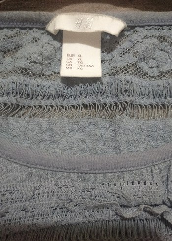 xl Beden gri Renk Gri Nakışlı Kısa Kollu Keten Bluz