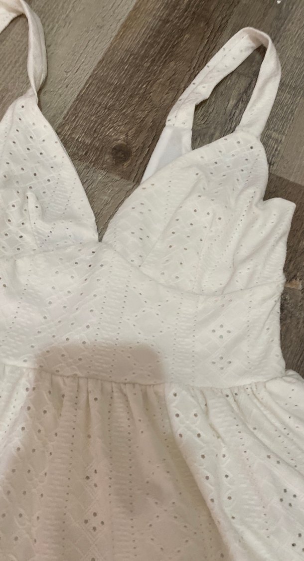 Beyaz V Yakalı Bohem Midi Elbise - Görsel 2