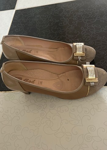 Bej Süet Dolgu Topuklu Tokalı Kadın Babet - Görsel 2