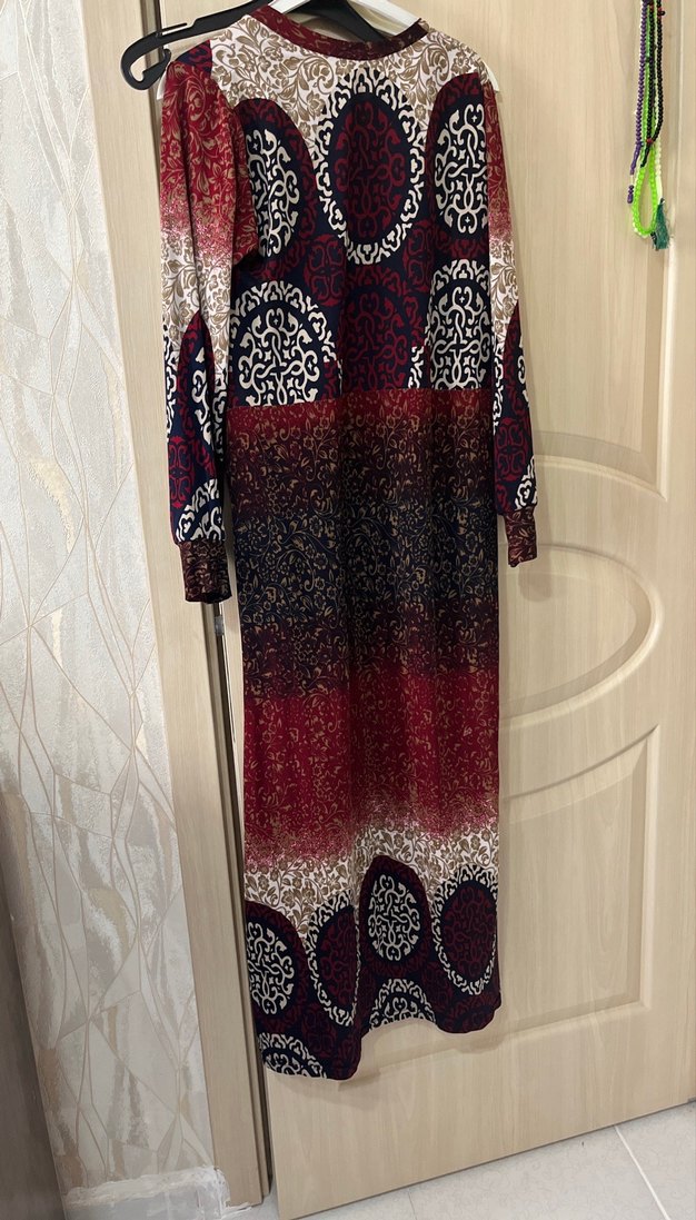 Bohem Çok Renkli Uzun Kollu Uzun Elbise - Görsel 5