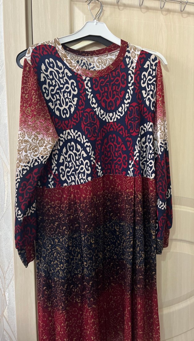 Bohem Çok Renkli Uzun Kollu Uzun Elbise - Görsel 3