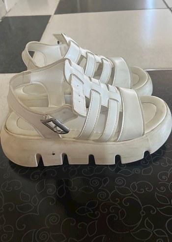 Beyaz Platform Topuklu Kadın Sandalet - Görsel 3