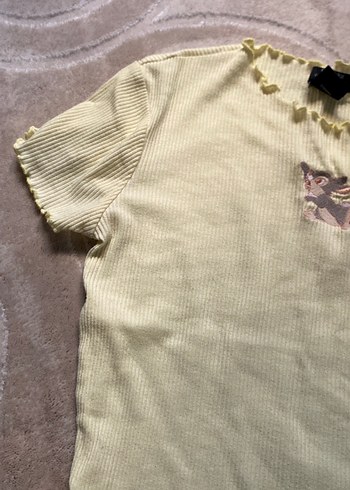 Bershka Sarı Kısa Kollu Fitted Kız Crop
