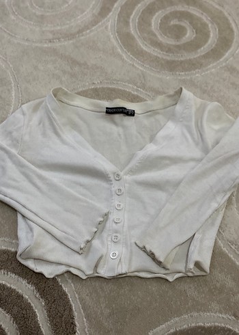 Beyaz Düğmeli Kız Bolero Crop