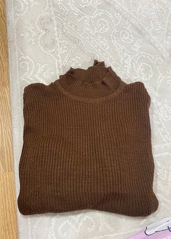 Kahverengi Balıkçı Yaka Kadın Triko - Görsel 2