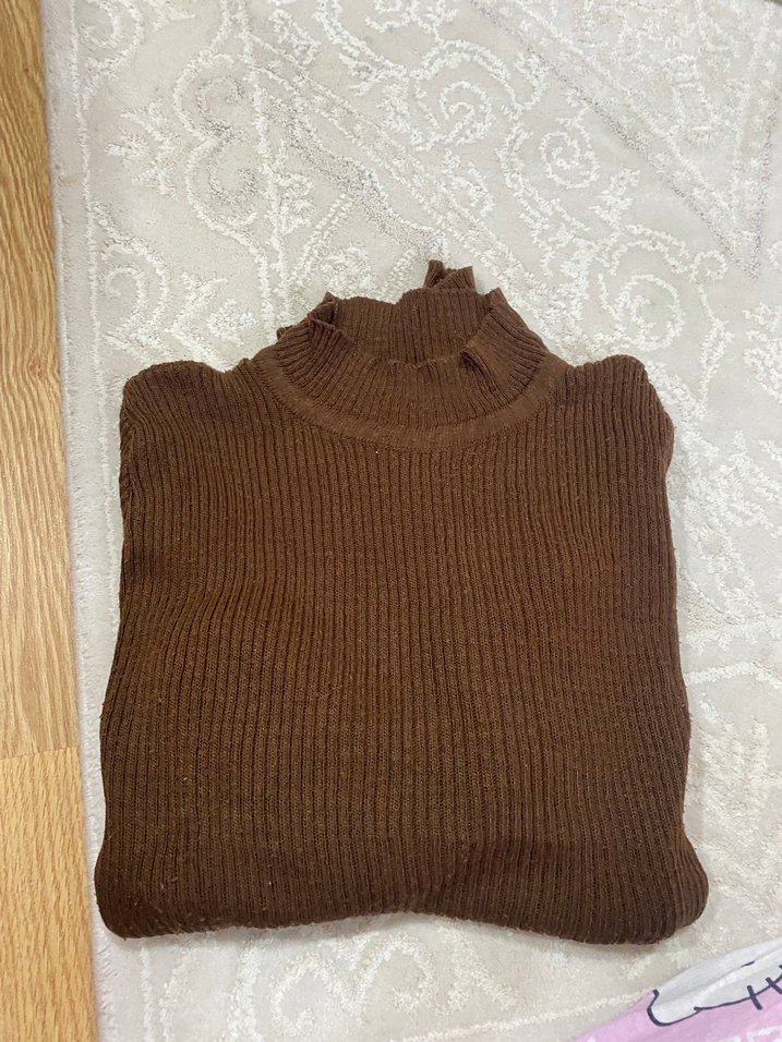 Kahverengi Balıkçı Yaka Kadın Triko - Görsel 2