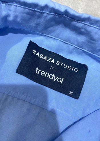 Mavi Pamuklu Mini Crop Gömlek - Görsel 3