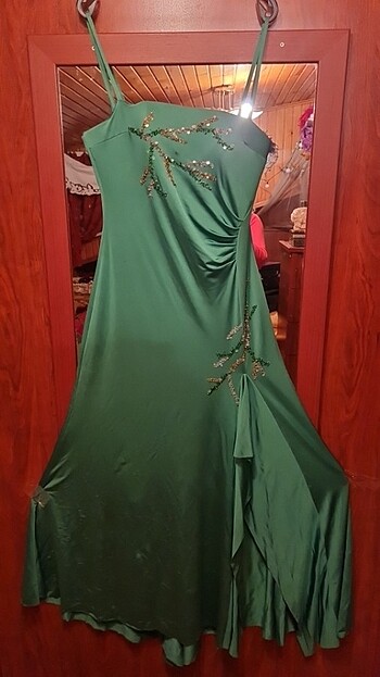 l Beden Havalı alımlı modern stil yeşil askılı elbise