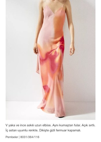 Zara Pembe Drapeli V Yakalı Uzun Elbise