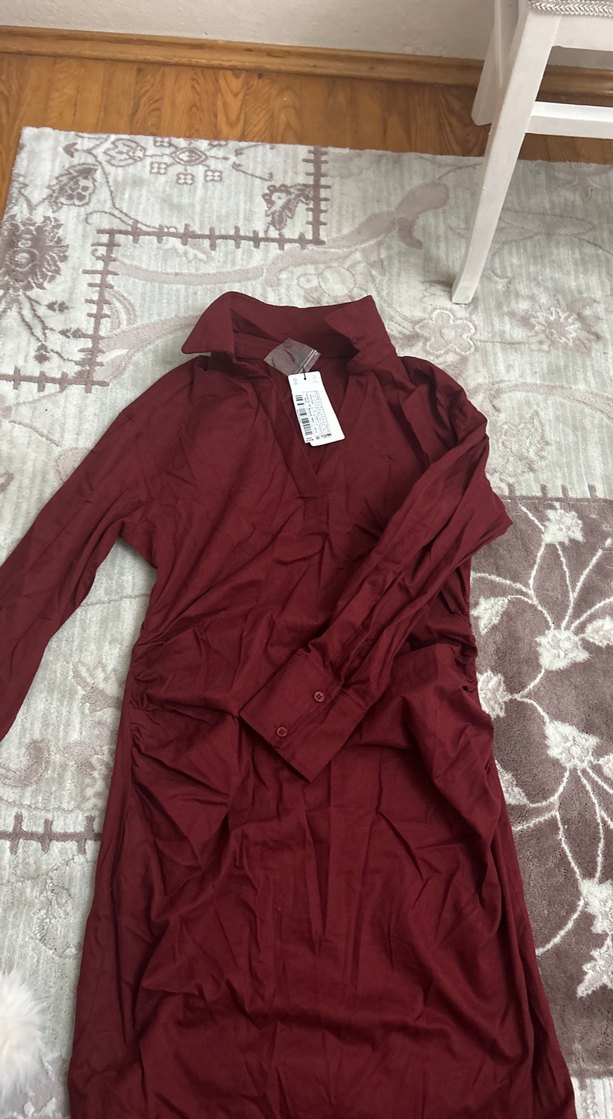 Bordo V Yaka Uzun Kollu Hamile Tunik - Görsel 3