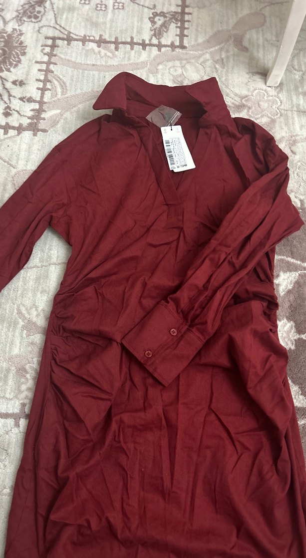 Bordo V Yaka Uzun Kollu Hamile Tunik - Görsel 2