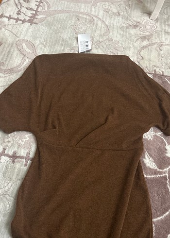 Kahverengi V Yaka Midi Triko Elbise - Görsel 2