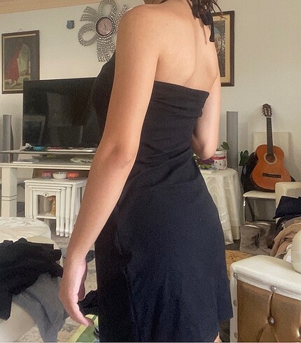 s Beden siyah Renk Vintage Halter yaka esnek elbise