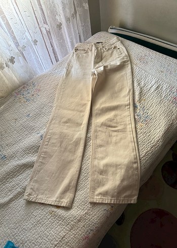 Ekru yüksek bel kot pantolon