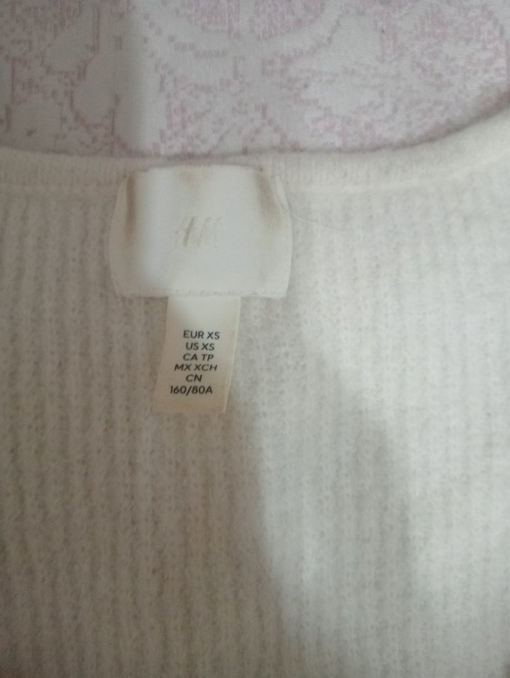 V Yaka Beyaz Örgü Kadın Keten Kazak - Görsel 2