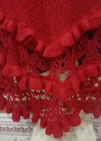 Kırmızı Uzun Kollu Fırfırlı Triko Hırka - Görsel 7