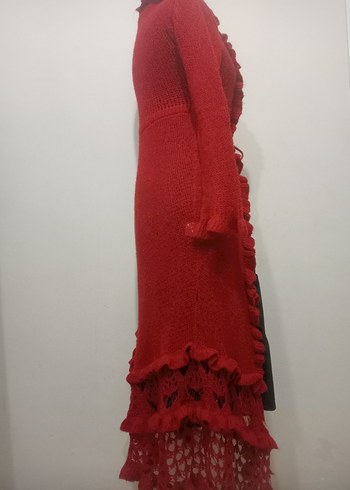 Kırmızı Uzun Kollu Fırfırlı Triko Hırka - Görsel 4