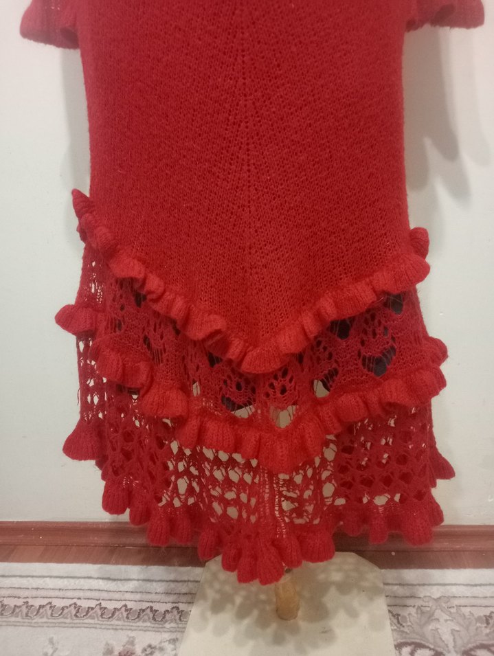 Kırmızı Uzun Kollu Fırfırlı Triko Hırka - Görsel 5