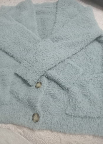 Düğmeli Mavi Kadın Hırka - Görsel 2