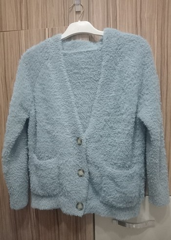 Düğmeli Mavi Kadın Hırka - Görsel 3