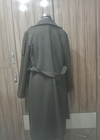 Gri Süet Kadın Uzun Kemerli Kaban - Görsel 3