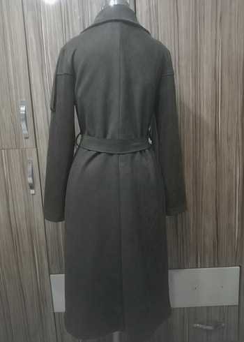 Gri Süet Kadın Uzun Kemerli Kaban - Görsel 7