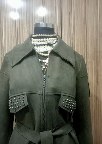 Gri Süet Kadın Uzun Kemerli Kaban - Görsel 5