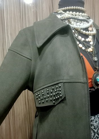 Gri Süet Kadın Uzun Kemerli Kaban - Görsel 2