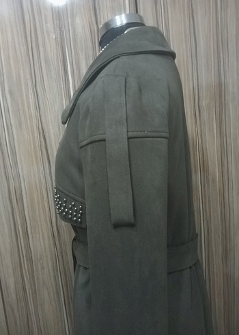 Gri Süet Kadın Uzun Kemerli Kaban - Görsel 6