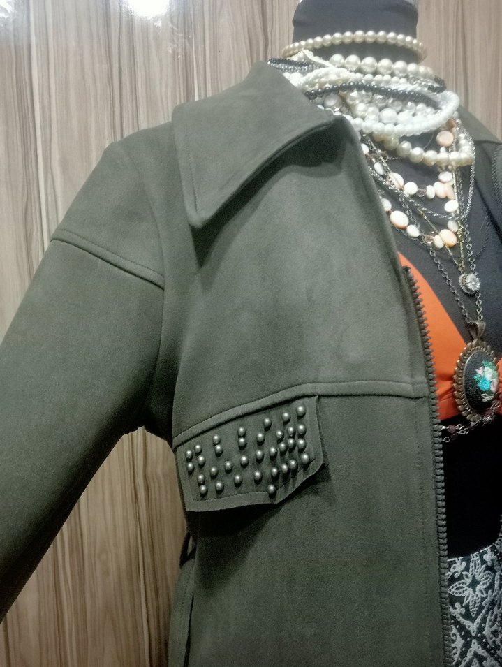 Gri Süet Kadın Uzun Kemerli Kaban - Görsel 2