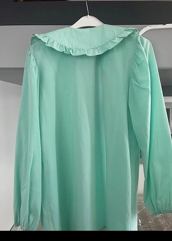 LC Waikiki Fırfırlı Turkuaz Keten Kadın Gömlek