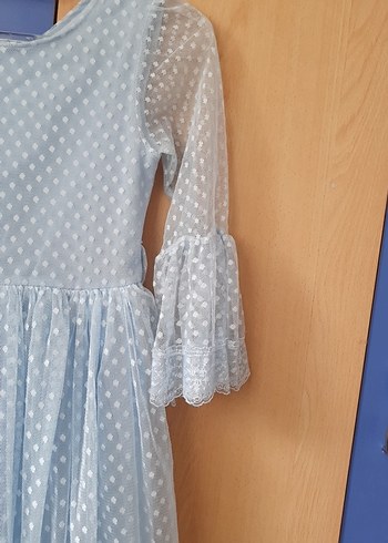 Uzun Kollu Mavi Kız Elbisesi - Görsel 2