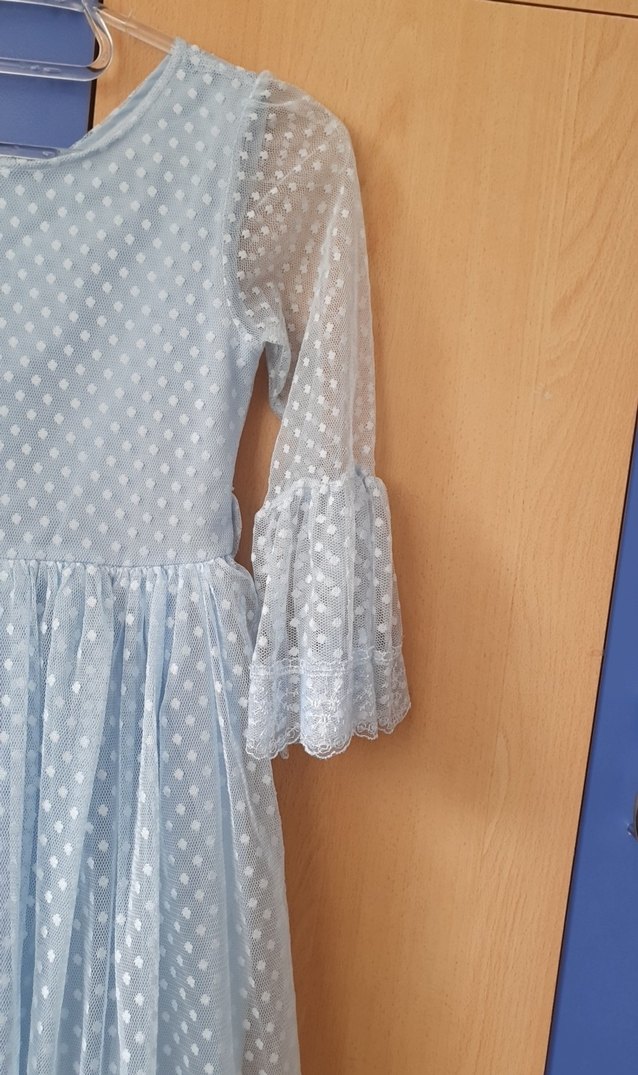 Uzun Kollu Mavi Kız Elbisesi - Görsel 2