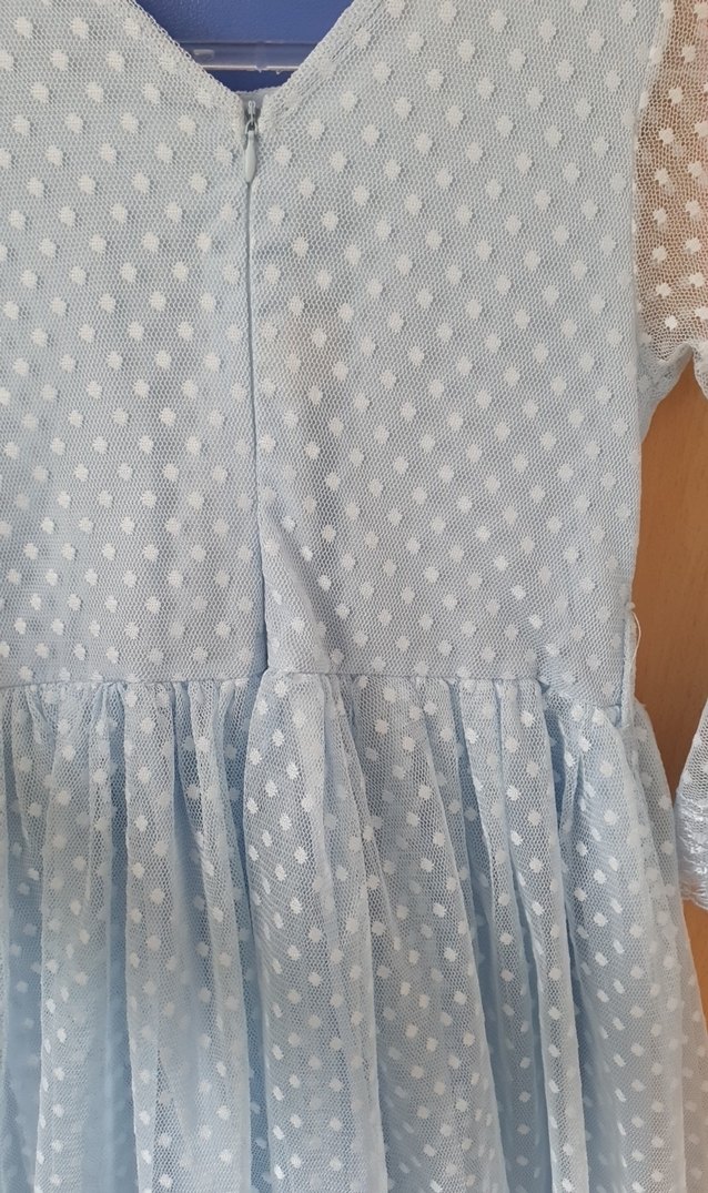 Uzun Kollu Mavi Kız Elbisesi - Görsel 4