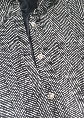 Gri Midi Düğmeli yün Kaban - Görsel 4