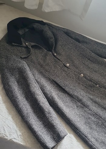 Gri Midi Düğmeli yün Kaban - Görsel 3