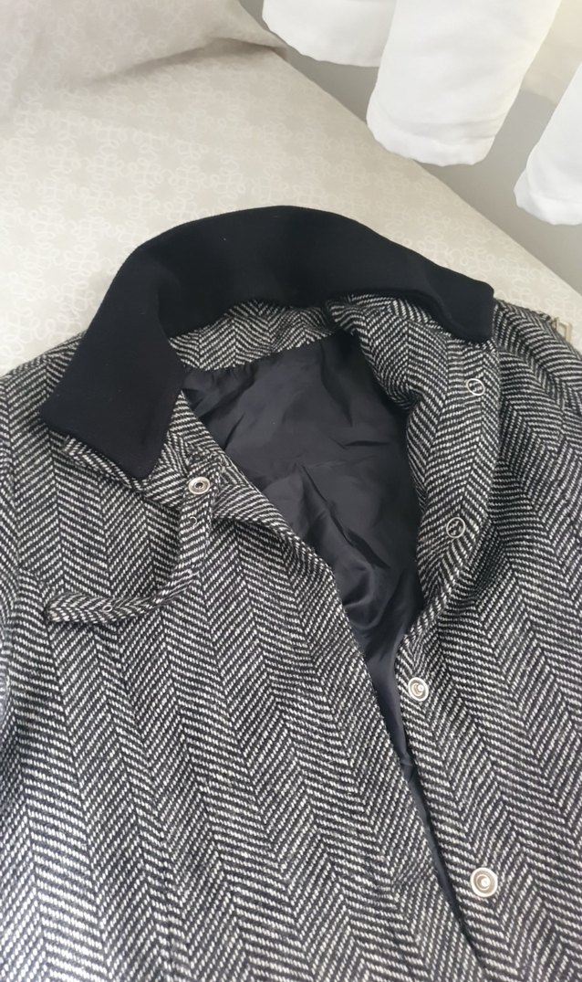 Gri Midi Düğmeli yün Kaban - Görsel 2