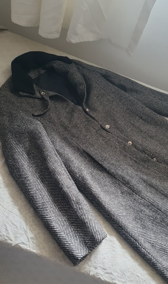 Gri Midi Düğmeli yün Kaban - Görsel 3