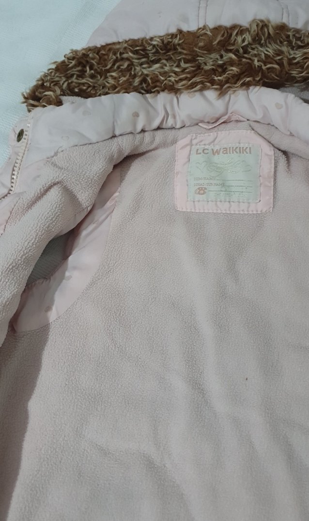 Kız Çocuk Pembe Kapüşonlu Peluş Detaylı Yelek - Görsel 3