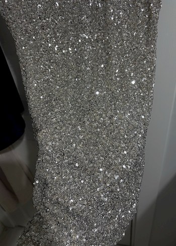 Kısa Kollu Gri Payetli Mini Elbise - Görsel 6