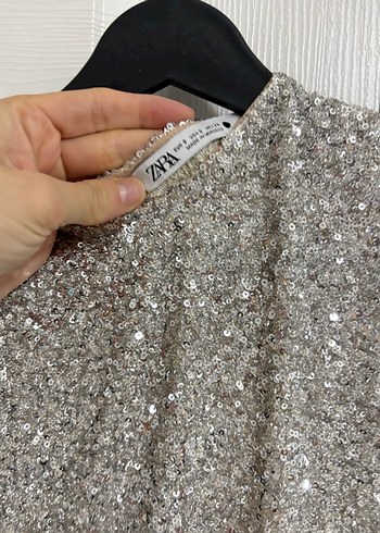 Kısa Kollu Gri Payetli Mini Elbise - Görsel 5