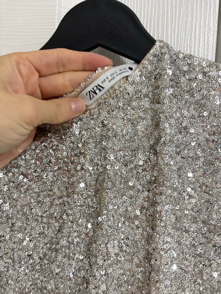 Kısa Kollu Gri Payetli Mini Elbise - Görsel 5