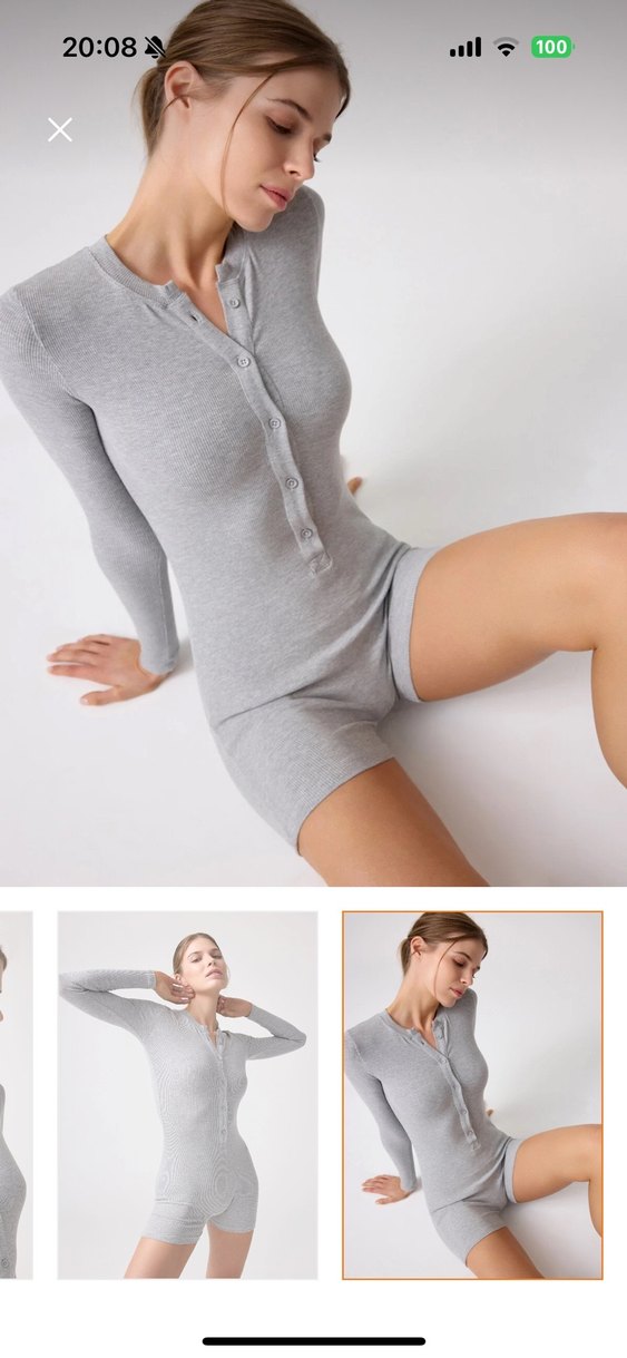 Gri Uzun Kollu Mini Tulum - Görsel 2