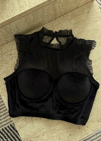 Siyah Gotik Yüksek Yakalı Fırfırlı Büstiyer - Görsel 2