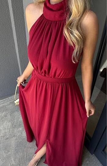 Halter yaka kloş elbise - Görsel 3