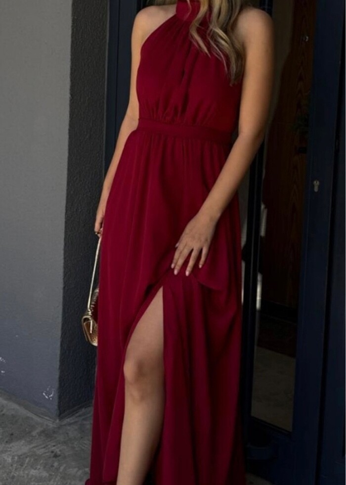 Halter yaka kloş elbise - Görsel 4