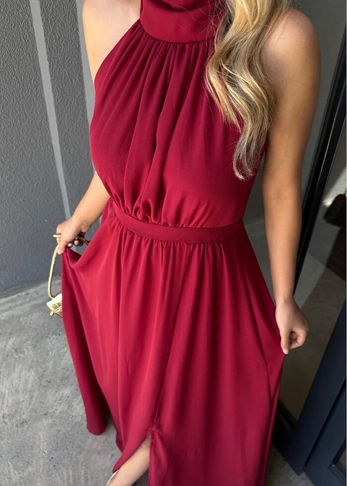Halter yaka kloş elbise - Görsel 3