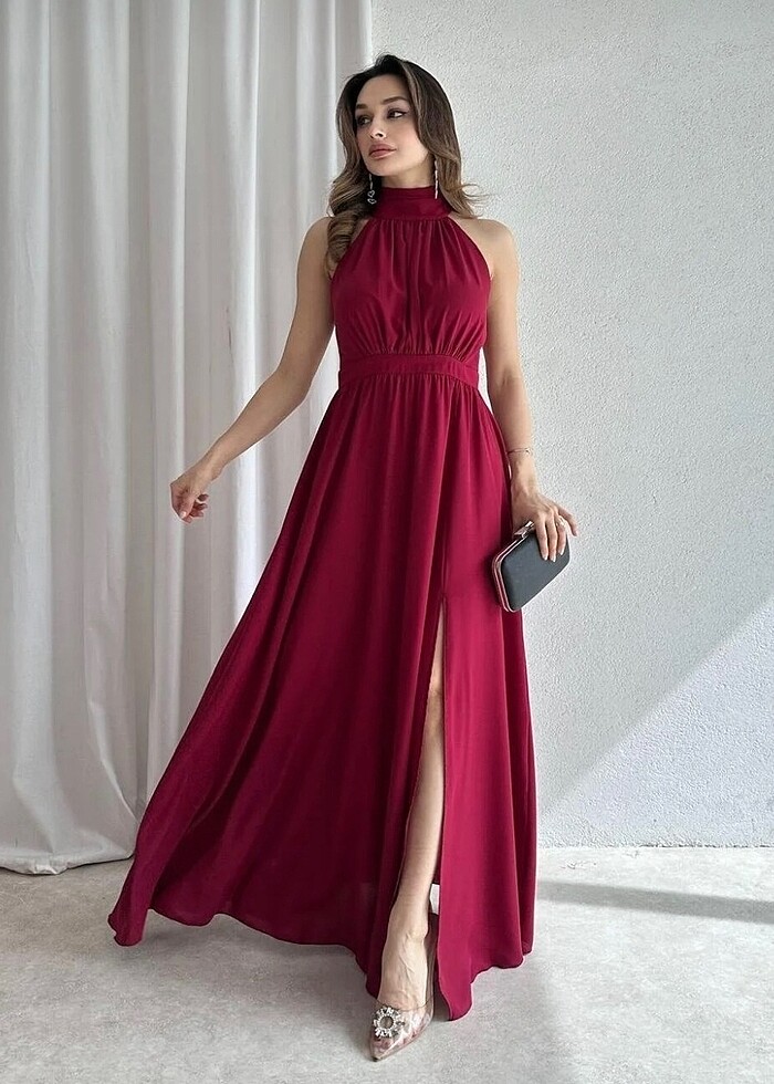 Halter yaka kloş elbise - Görsel 2