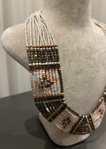 Uzun Etnik Desenli Boncuklu Bohem Kadın Kolye - Görsel 2