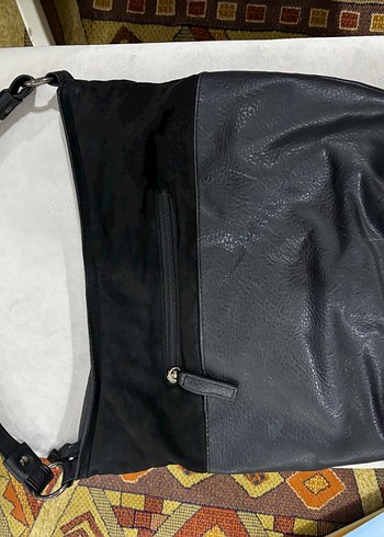 Kadın Siyah Deri Fermuarlı omuz Çantası - Görsel 3